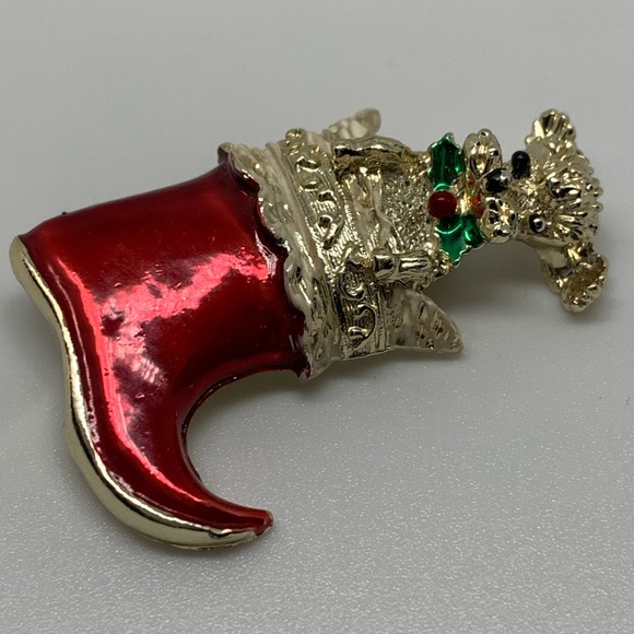 Vintage GERRY’S Red Enamel DOG & STOCKING Pin Brooch~ Christmas Holiday - Picture 3 of 6